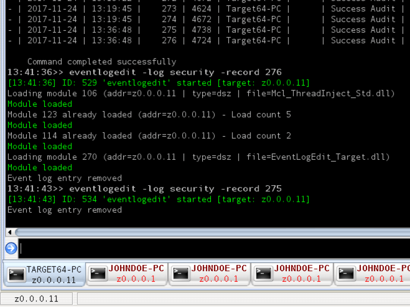 DanderSpritz with eventlogedit in action